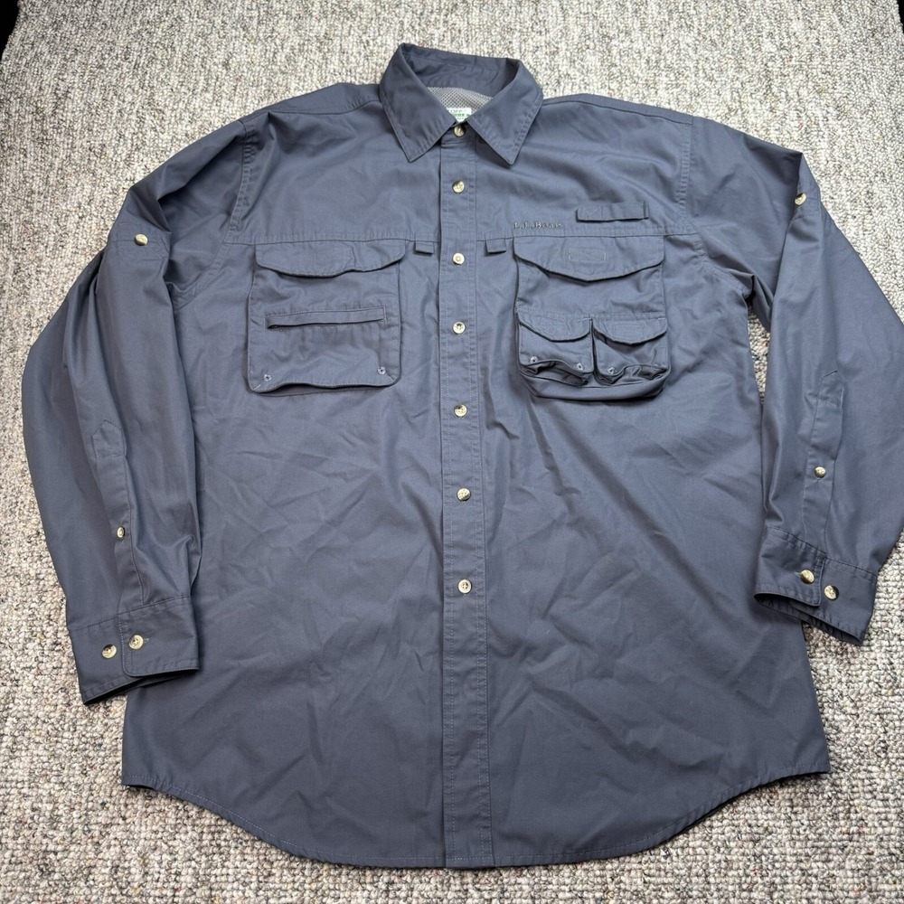 LL Bean Buzz Off Shirt Mens Medium Insect Button Up Long Sleeve Lined Pockets